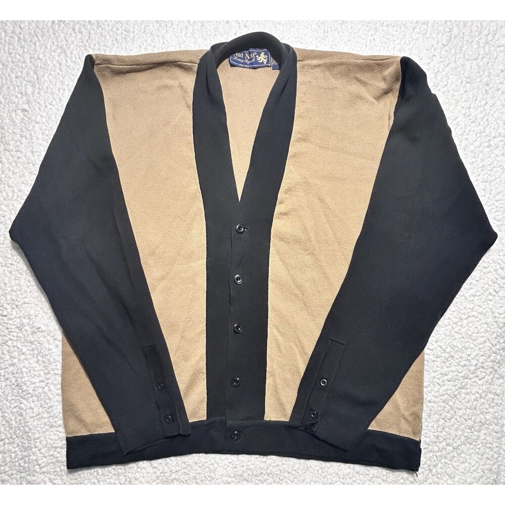 Nat Nast Luxury Originals Cardigan Sweater Men's XL Vintage Tan Black Retro Mod